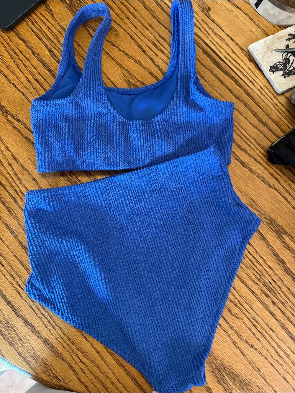Old Navy Royal Blue Textured High-Waist Bikini Set - Picture 4 of 4